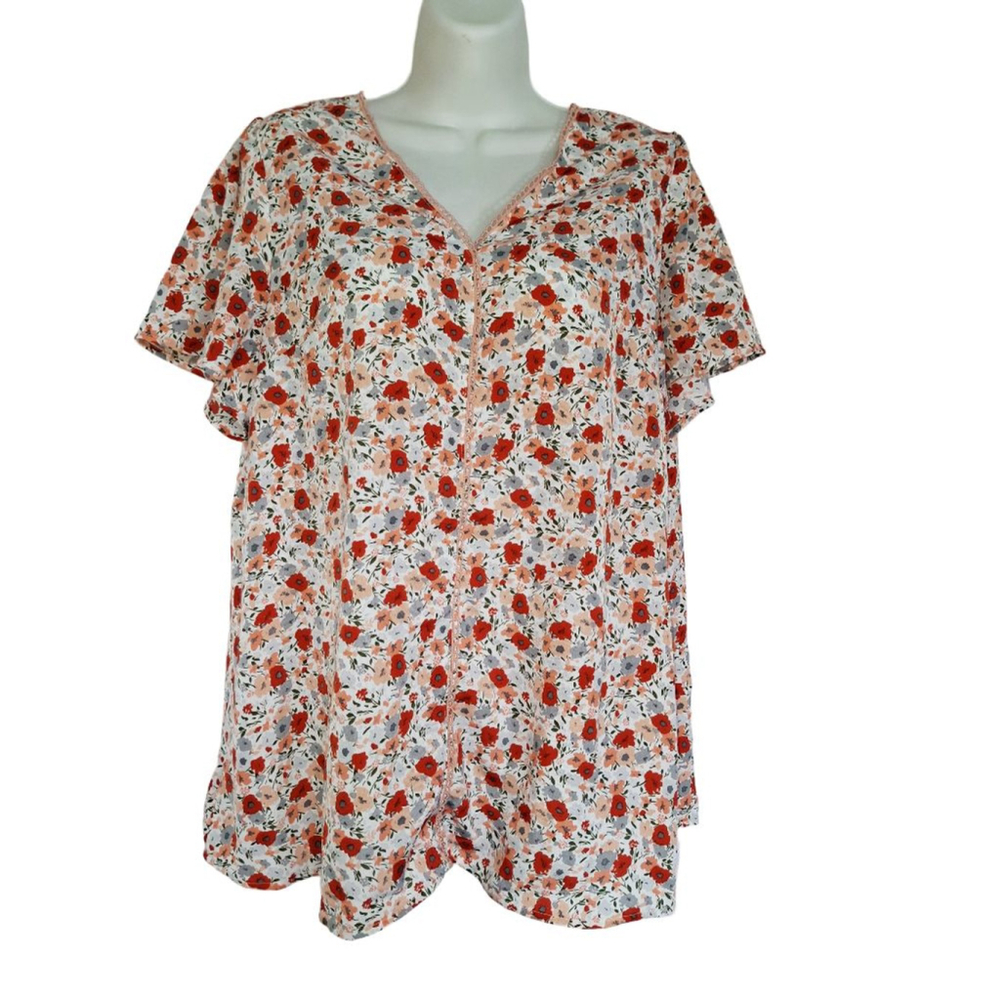 Davi&Dani Floral Blouse M White Red Cottagecore bloomcore vintage top